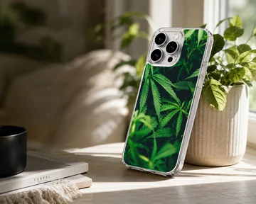 Cartoon weed green leaf botanical pattern printed on a matte snap phone case — Lifestyle