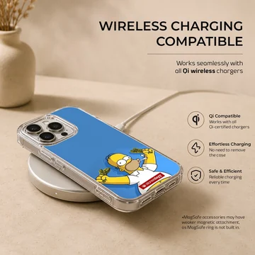 Animated yellow cartoon character holding green buds against a bright blue background phone case — Charging