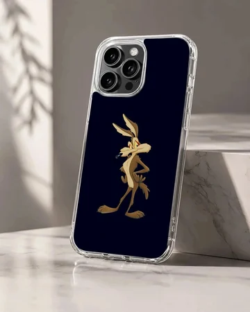 A classic cartoon character coyote stands against a dark background on a phone case.