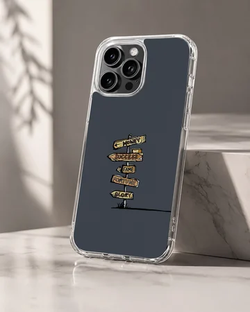 Cartoon signpost pointing toward money, success, fame, fortune, and glory phone case — Hero