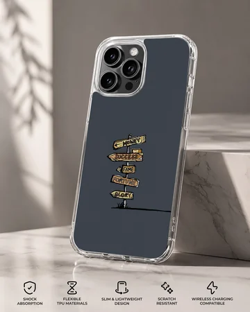 Cartoon signpost pointing toward money, success, fame, fortune, and glory phone case — Specs