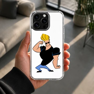 Cartoon character with sunglasses and big blonde hair flexing muscles phone case — Lifestyle