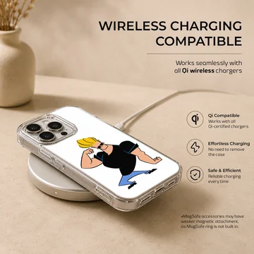 Cartoon character with sunglasses and big blonde hair flexing muscles phone case — Charging