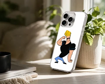 Cartoon character with sunglasses and big blonde hair flexing muscles phone case — Lifestyle