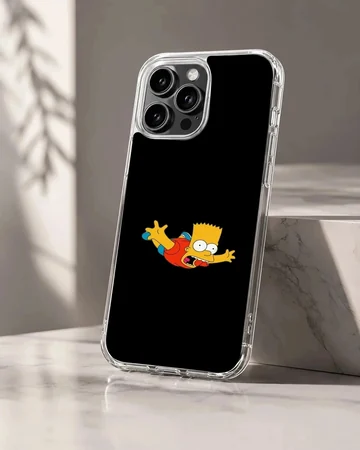 Cartoon character diving headfirst against a solid black background on a phone case