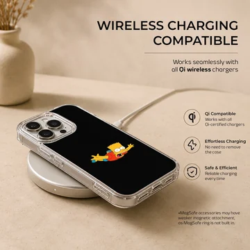Cartoon character diving headfirst against a solid black background on a phone case — Charging
