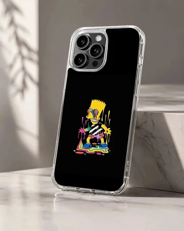 A stylized cartoon character with melting rainbow colors against a solid black background on a phone case