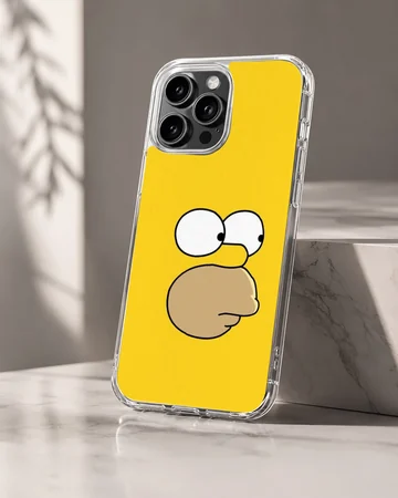 Close-up of a cartoon yellow character face with wide eyes and a prominent snout on a phone case — Hero