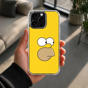 Close-up of a cartoon yellow character face with wide eyes and a prominent snout on a phone case — Lifestyle