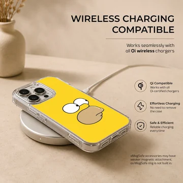 Close-up of a cartoon yellow character face with wide eyes and a prominent snout on a phone case — Charging