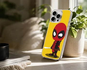 Chibi mercenary cartoon character with a sword against a bright yellow background phone case — Lifestyle