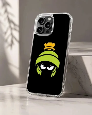 A stylized green and yellow cartoon helmet graphic against a deep black background on a phone case