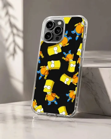 Repeating yellow cartoon character pattern on a matte phone case