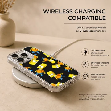 Repeating yellow cartoon character pattern on a matte phone case — Charging