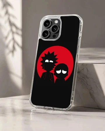 Cartoon Duo Silhouette Phone Case with Red Moon Design