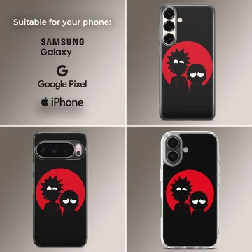 Cartoon Duo Silhouette Phone Case with Red Moon Design — Collage