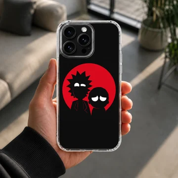 Cartoon Duo Silhouette Phone Case with Red Moon Design — Lifestyle