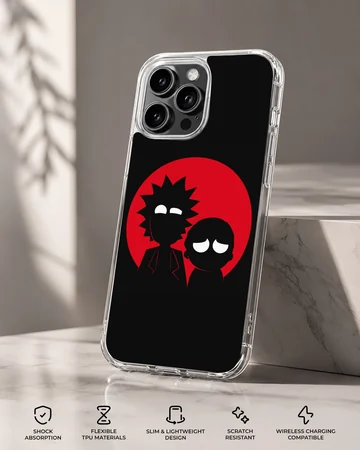 Cartoon Duo Silhouette Phone Case with Red Moon Design — Specs