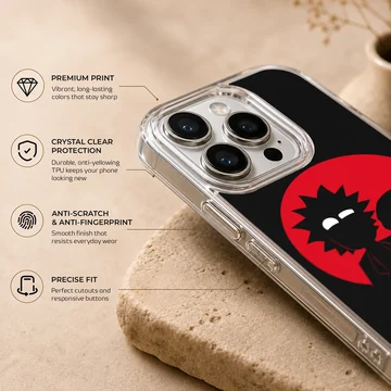 Cartoon Duo Silhouette Phone Case with Red Moon Design — Info