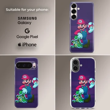 Retro gaming hero cartoon artwork on a matte TPU phone case — Collage