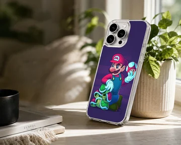 Retro gaming hero cartoon artwork on a matte TPU phone case — Lifestyle