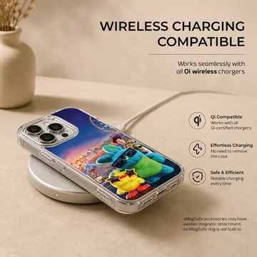 Colorful cartoon carnival scene phone case featuring plush characters in sunglasses — Charging