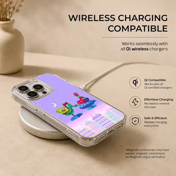 SpongeBob and Mr Krabs riding creatures over a pastel skyline on a phone case — Charging