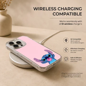 Blue cartoon alien chewing pink bubblegum on a solid pink background phone case — Charging