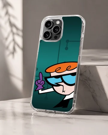 Cartoon character with orange hair and blue glasses pointing upward against a dark teal background phone case — Hero