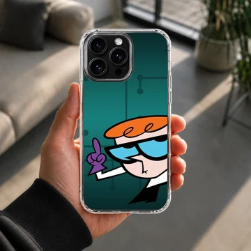 Cartoon character with orange hair and blue glasses pointing upward against a dark teal background phone case — Lifestyle