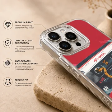 Retro cassette tape graphic with a gold chain on a red background phone case — Info