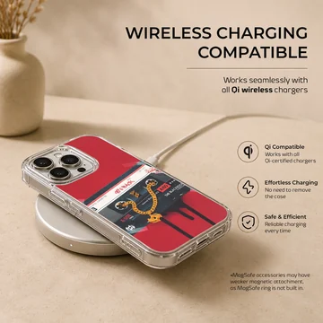 Retro cassette tape graphic with a gold chain on a red background phone case — Charging