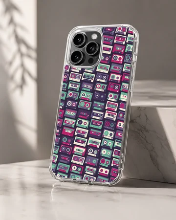 Retro cassette tape pattern illustration on a phone case — Hero