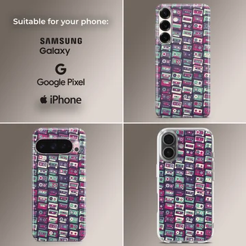 Retro cassette tape pattern illustration on a phone case — Collage