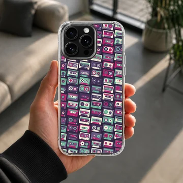 Retro cassette tape pattern illustration on a phone case — Lifestyle