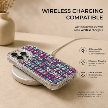 Retro cassette tape pattern illustration on a phone case — Charging