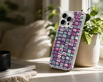 Retro cassette tape pattern illustration on a phone case — Lifestyle
