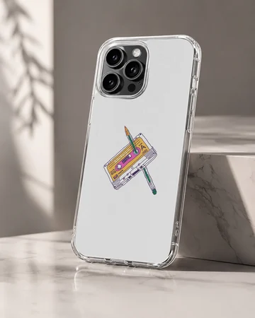 Retro cassette tape and pencil illustration on a matte phone case — Hero