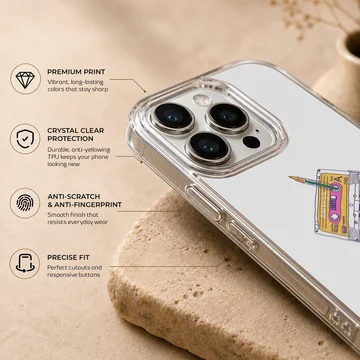 Retro cassette tape and pencil illustration on a matte phone case — Info