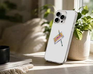 Retro cassette tape and pencil illustration on a matte phone case — Lifestyle