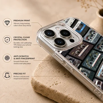 Collage of vintage cassette tapes with handwritten labels on a matte phone case — Info