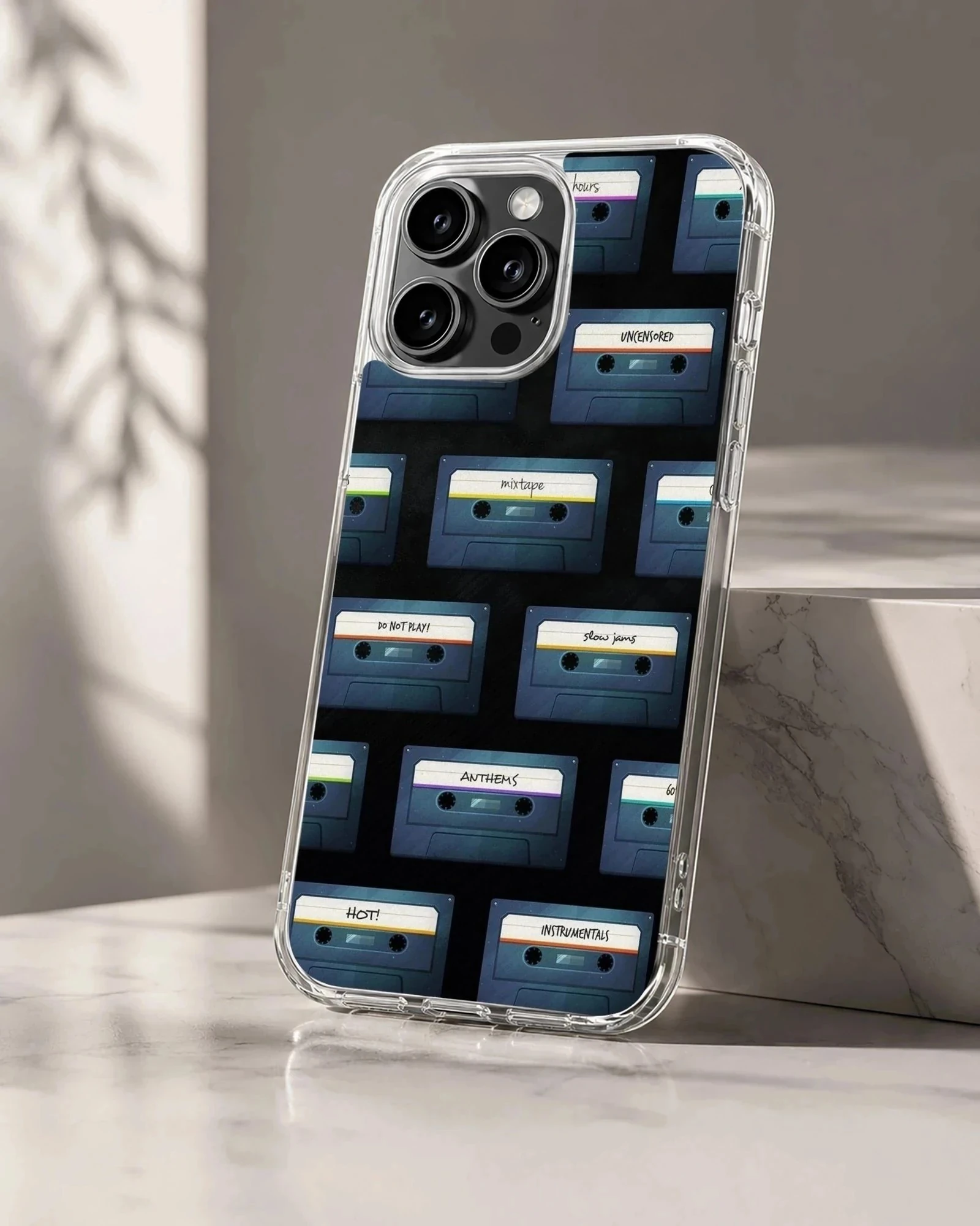Vintage cassette tape pattern illustration on a matte phone case