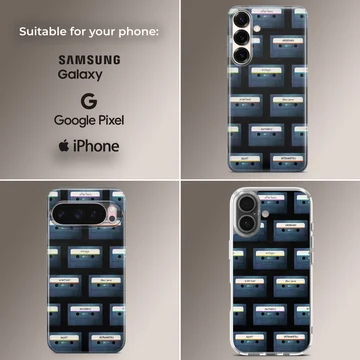 Vintage cassette tape pattern illustration on a matte phone case — Collage