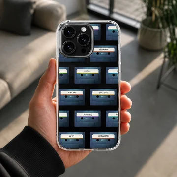 Vintage cassette tape pattern illustration on a matte phone case — Lifestyle