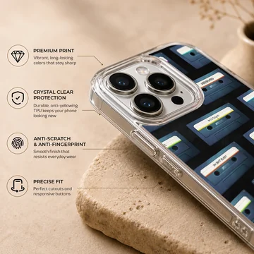 Vintage cassette tape pattern illustration on a matte phone case — Info