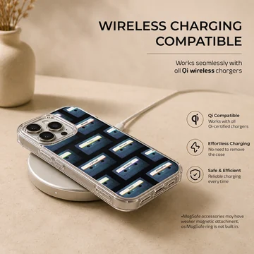 Vintage cassette tape pattern illustration on a matte phone case — Charging