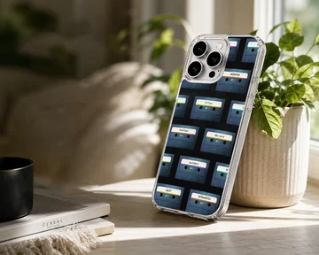 Vintage cassette tape pattern illustration on a matte phone case — Lifestyle
