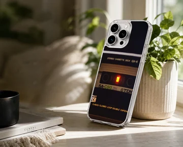 Retro cassette tape audio player graphic printed on a phone case — Lifestyle