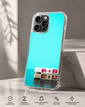 Stacked vintage cassette tapes against a vibrant turquoise background on a phone case — Specs