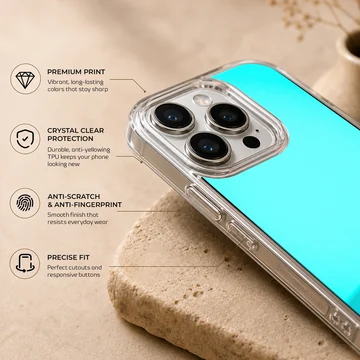 Stacked vintage cassette tapes against a vibrant turquoise background on a phone case — Info